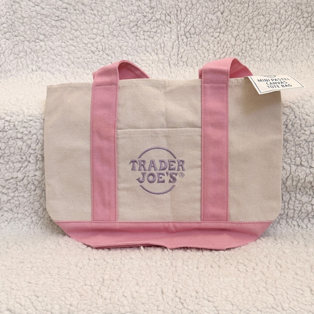 Trader Joe's Pink Trim Canvas Tote Bag